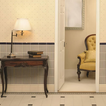 Fleur de Lis Royal Blue On Colonial White (2 Tile Set)