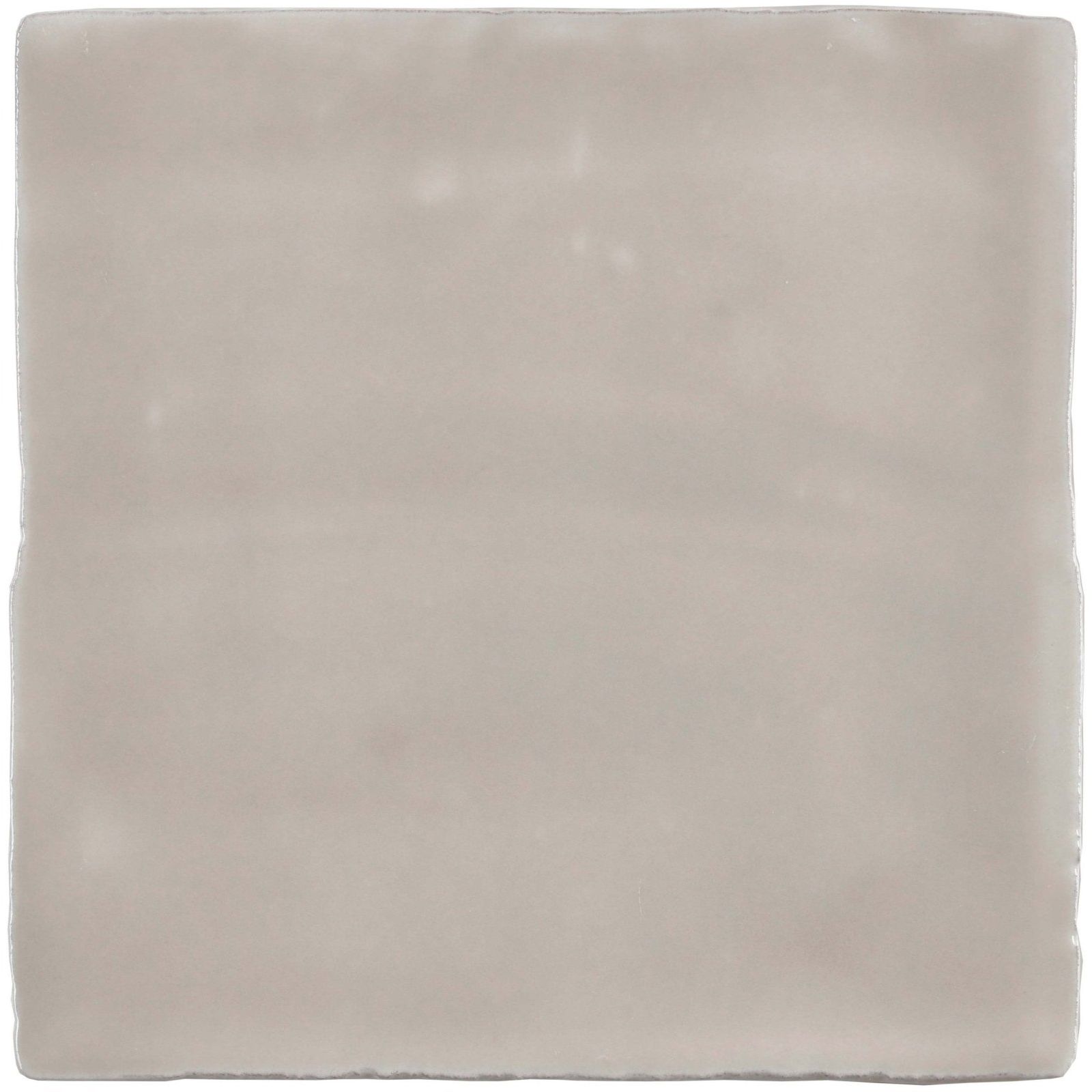 A square matte-finished ceramic tile in soft gray with subtle variations and uneven edges called flint field tile