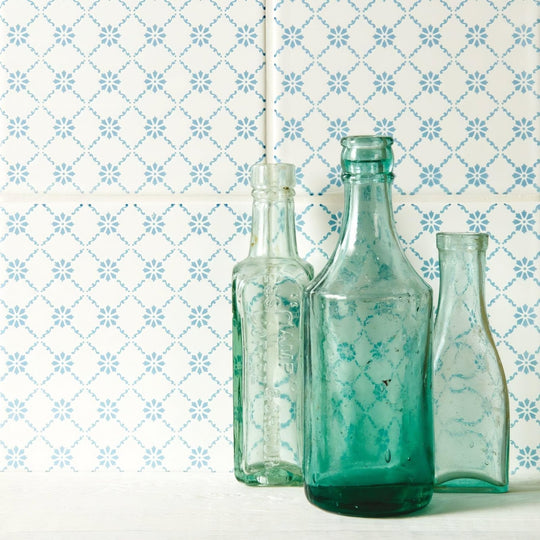 Floral Trellis Blue on Brilliant White