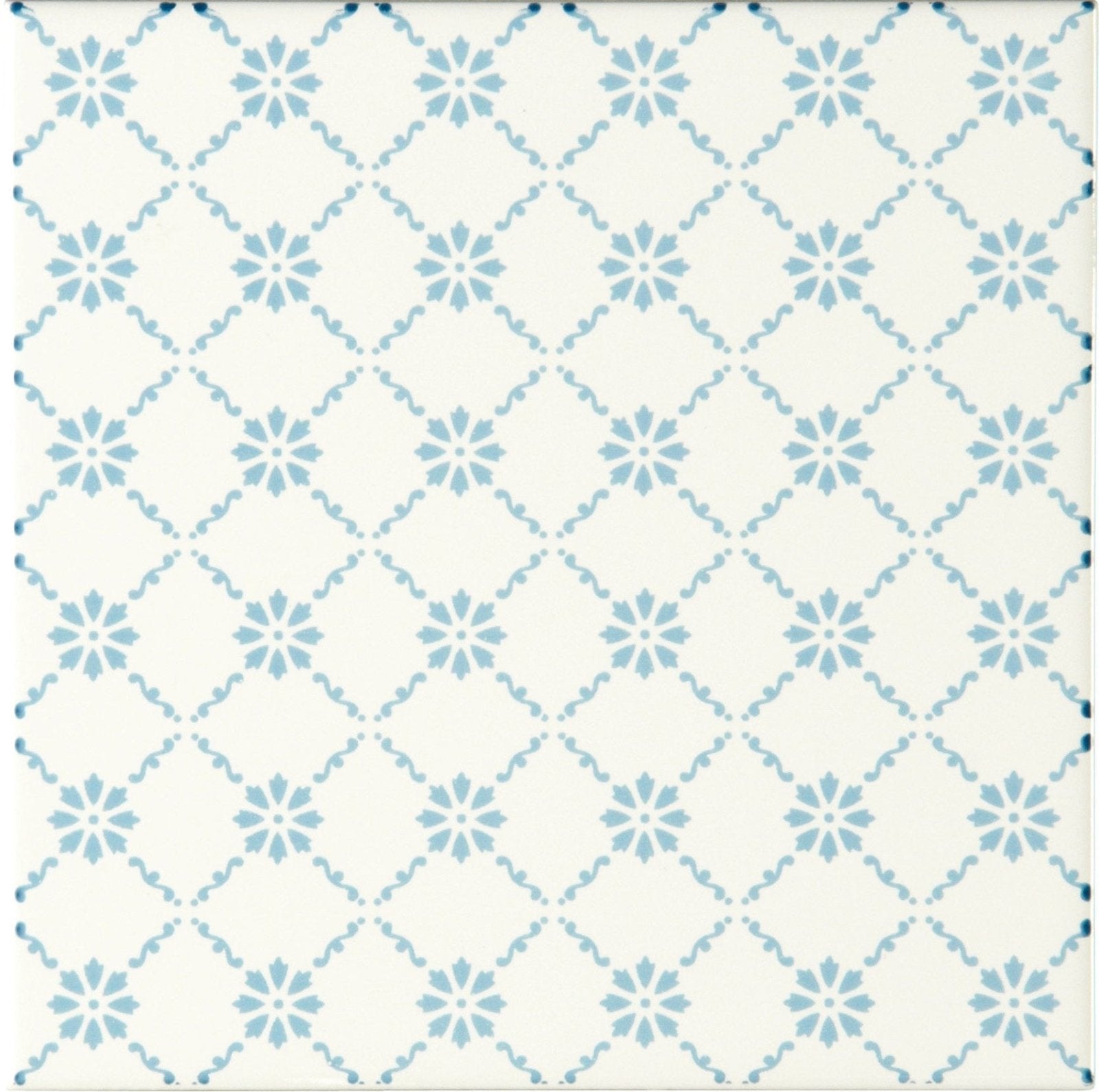 Floral Trellis Blue on Brilliant White