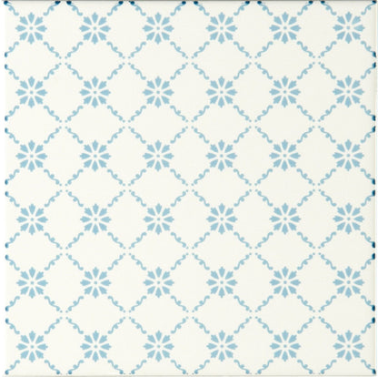 Floral Trellis Blue on Brilliant White