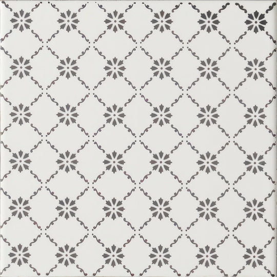 Floral Trellis Grey on Brilliant White