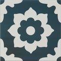 Floris porcelain denim tile with dark blue and white floral patterned ceramic surface for stylish interiors