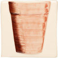 A ceramic tile titled Flower Pot on Off White featuring a hand-painted terracotta pot with brushstroke texture