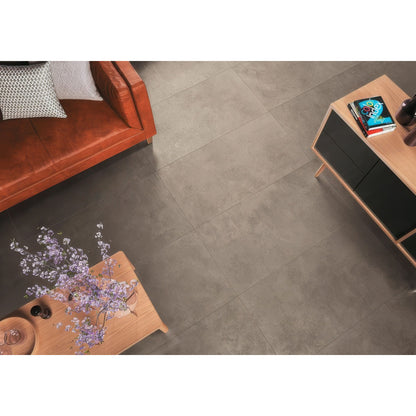 Flux concrete matt floor tiles in gray with concrete effect measuring 30 by 60 cm for indoor use
