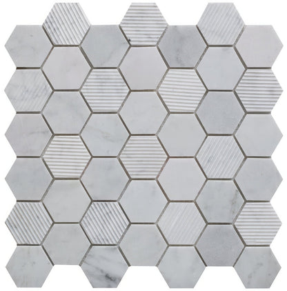 Fog Stone Hexagon Mixed Finish Marble Mosaic