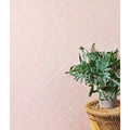 Soft pink herringbone patterned ceramic wall tiles from fondant ceramic rose collection