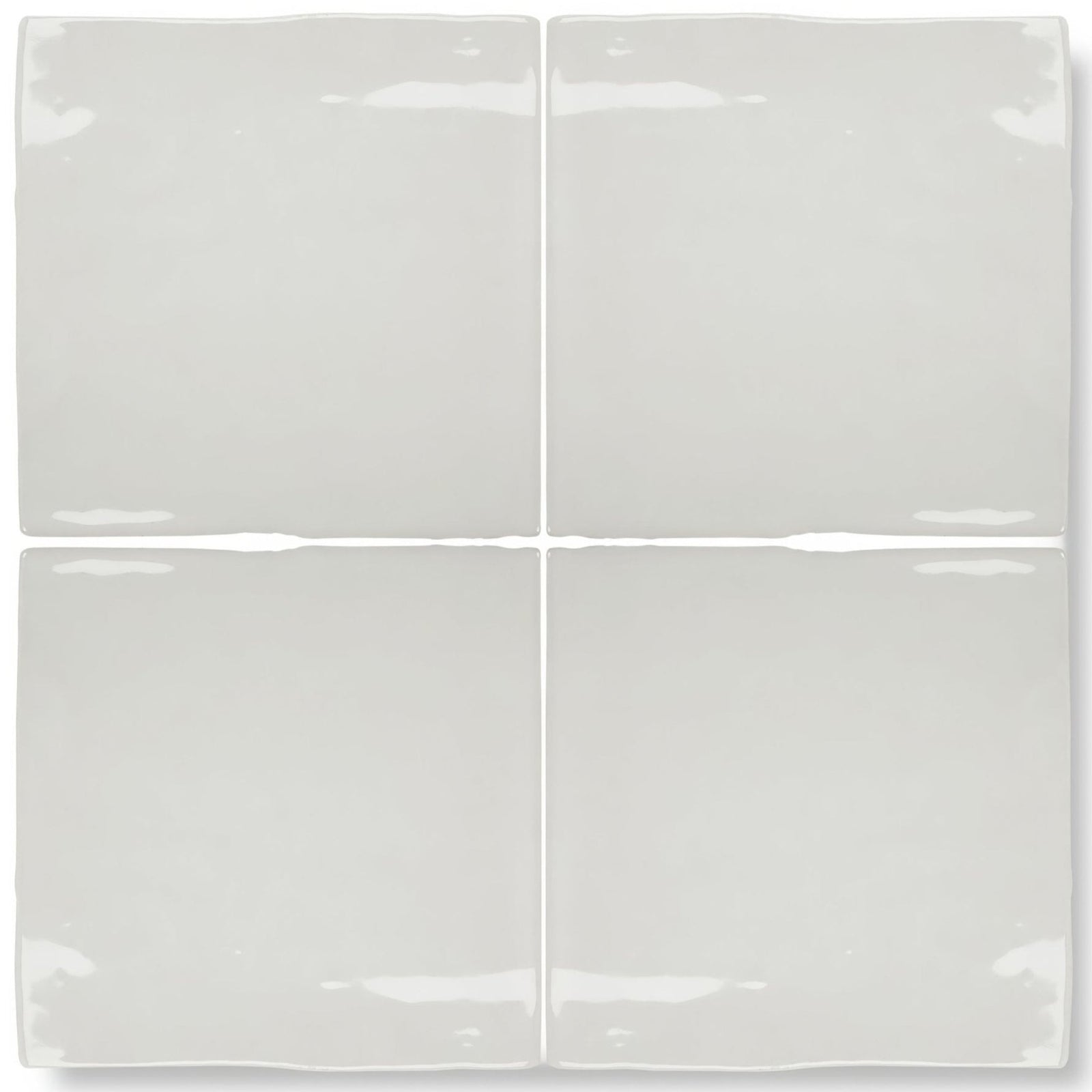 Four square glossy off-white ceramic tiles arranged in a grid for forecast arran square glazed tile product display
