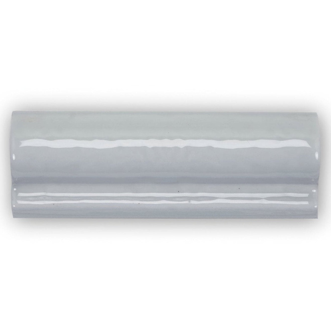 A sleek glossy light gray ceramic tile with a subtle curved profile and two horizontal ridges from Forecast Cromarty Glazed Dado