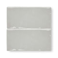 Two glossy gray rectangular ceramic Forecast Portland glazed tiles stacked vertically for wall or floor use