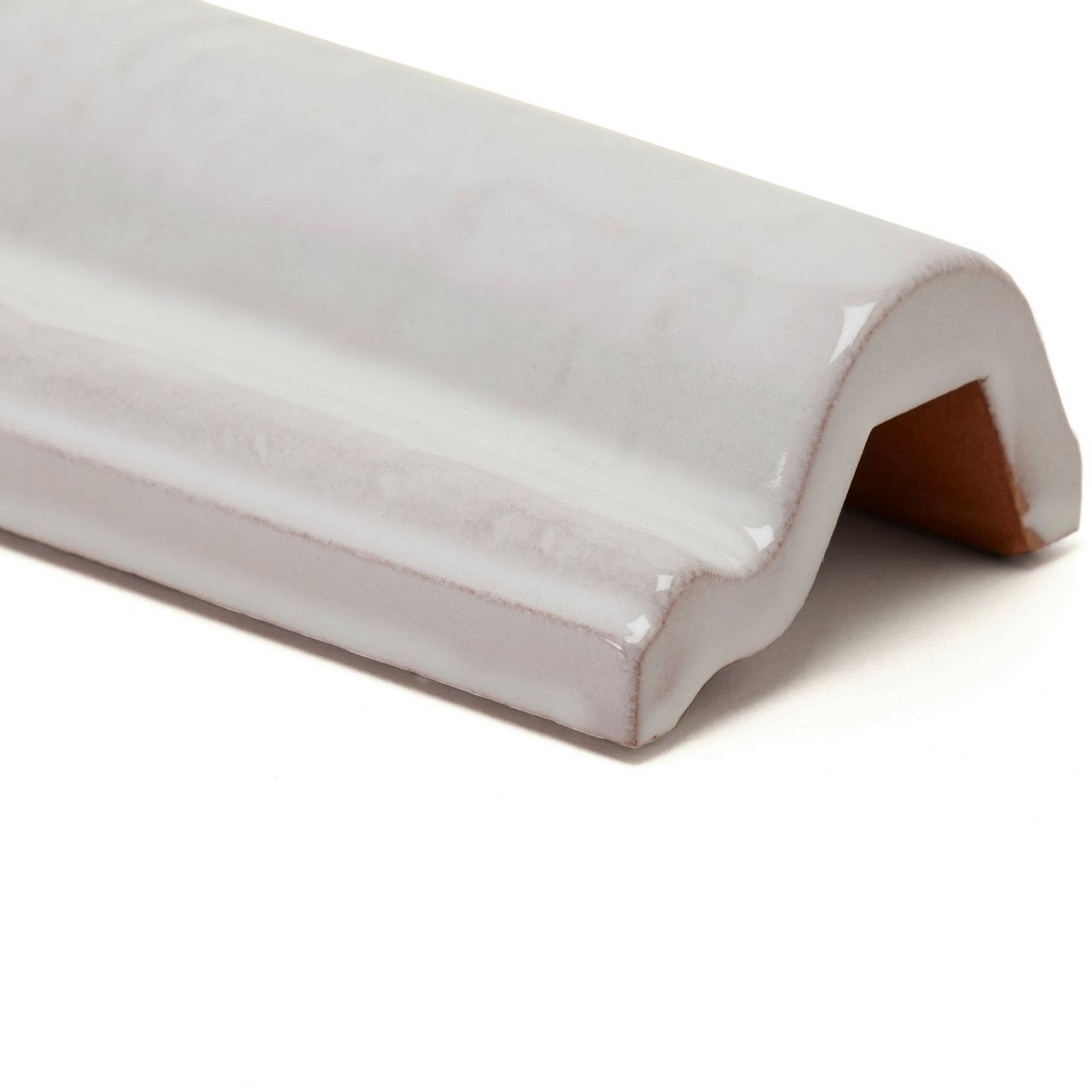 White ceramic tile trim with glossy finish and curved decorative profile from forecast sky glazed dado collection