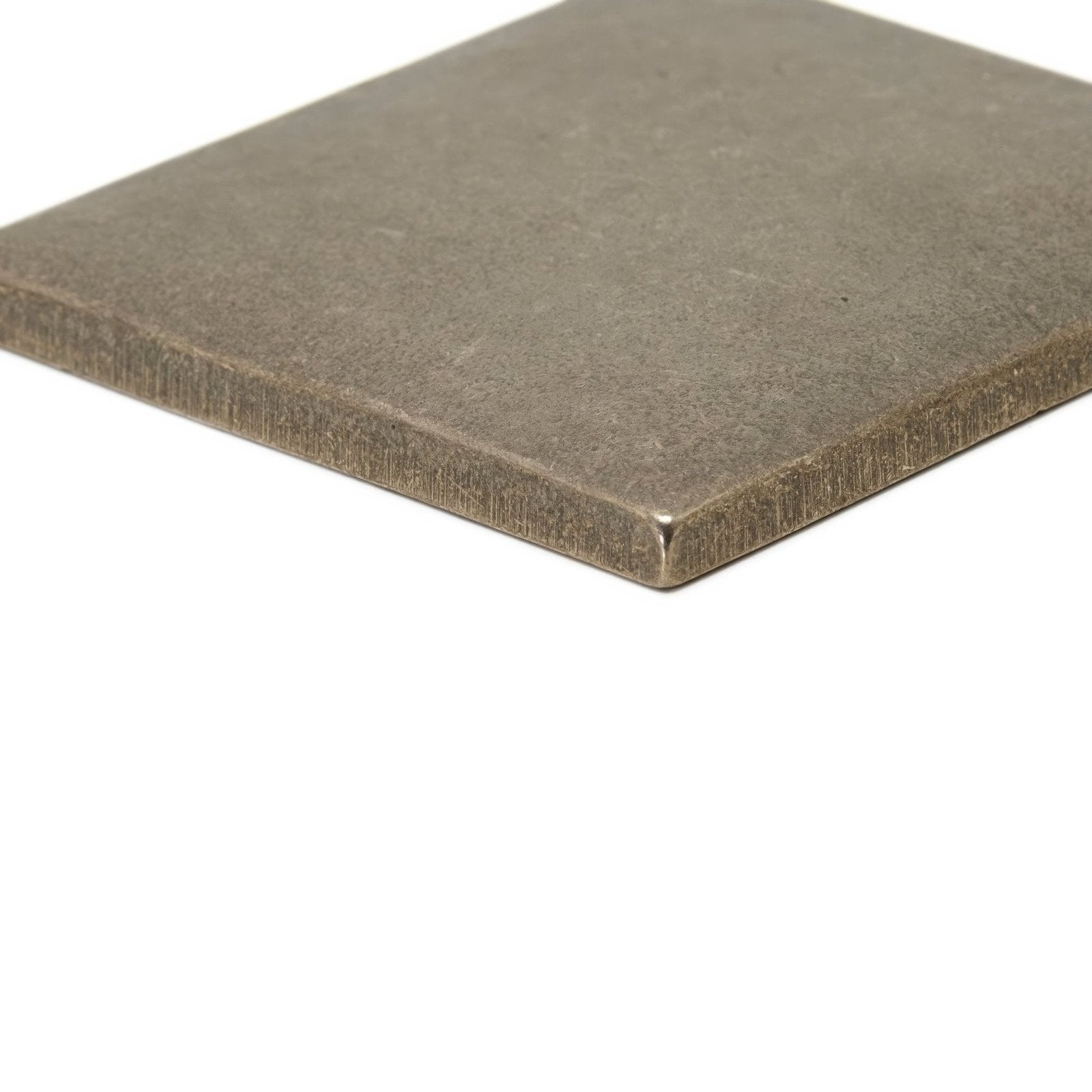Foundry cabochon inset square metallic tile with matte finish brushed texture and slightly beveled edges