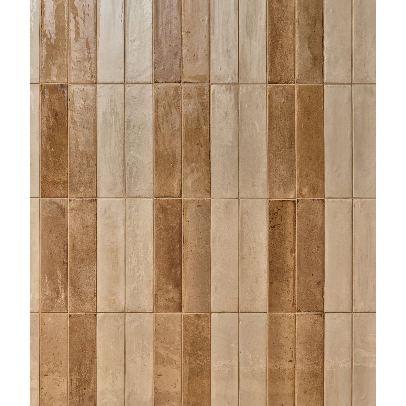 Rectangular foundry novo porcelain beige stone tiles in earthy beige and warm brown tones with subtle texture variations