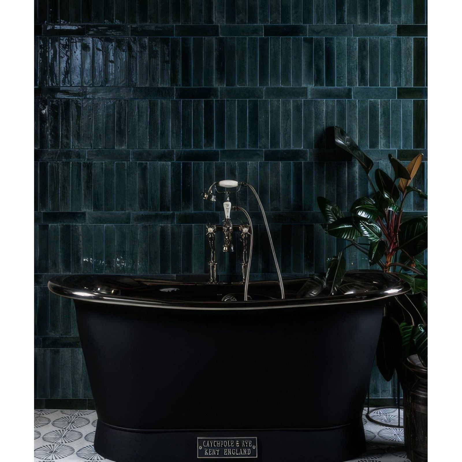 Black cast iron freestanding bathtub foundry novo porcelain navy with polished chrome fixtures and silver-toned faucet handle
