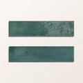 Two rectangular teal foundry novo porcelain turquoise ceramic tiles with a matte slightly textured finish