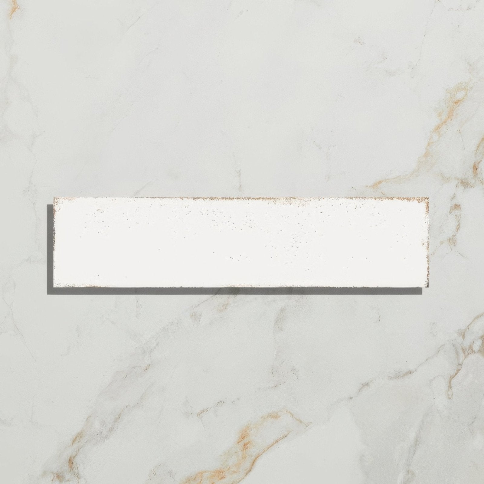 Foundry porcelain bianco white rectangular porcelain tile with subtle textured surface and faint golden edge detailing