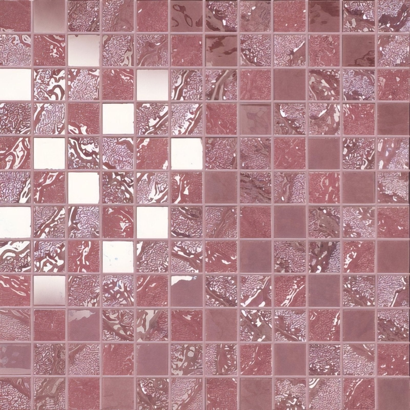 Four seasons bloom mosaic tile with glossy textured surface featuring pink and white swirling patterns