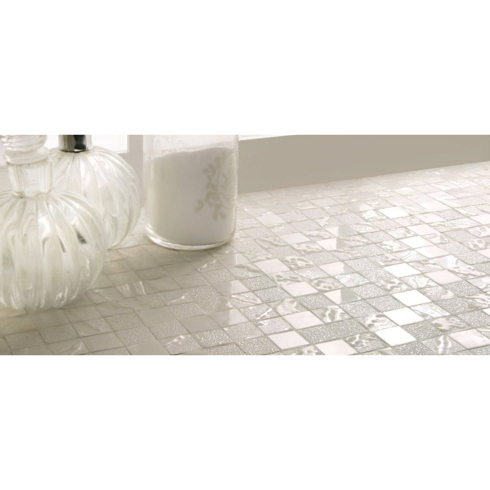 Four Seasons Snow mosaic white mosaic tile countertop with subtle textured glossy finish