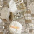 Four Seasons Spring Mosaic beige and white mosaic with an ornate white wooden box and ribbon