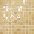 Four seasons summer mosaic gold-toned mosaic tile with textured glossy surfaces and reflective mirror pieces