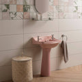 Pink ceramic pedestal sink fresco matt 99x32 with chrome faucets for stylish bathroom use