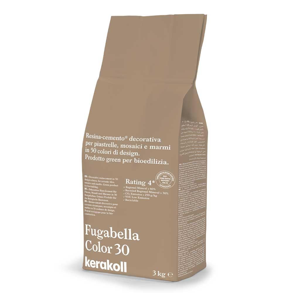 Brown paper bag of kerakoll fugabella resin cement grout color 30 decorative resin-cement for tiles and mosaics