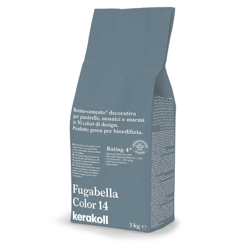 A sleek matte gray bag of fugabella resin cement grout color 14 decorative resin-cement by Kerakoll