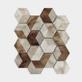 Future amber mosaic hexagonal mosaic tile panel with textured metallic finish in silver and brown shades