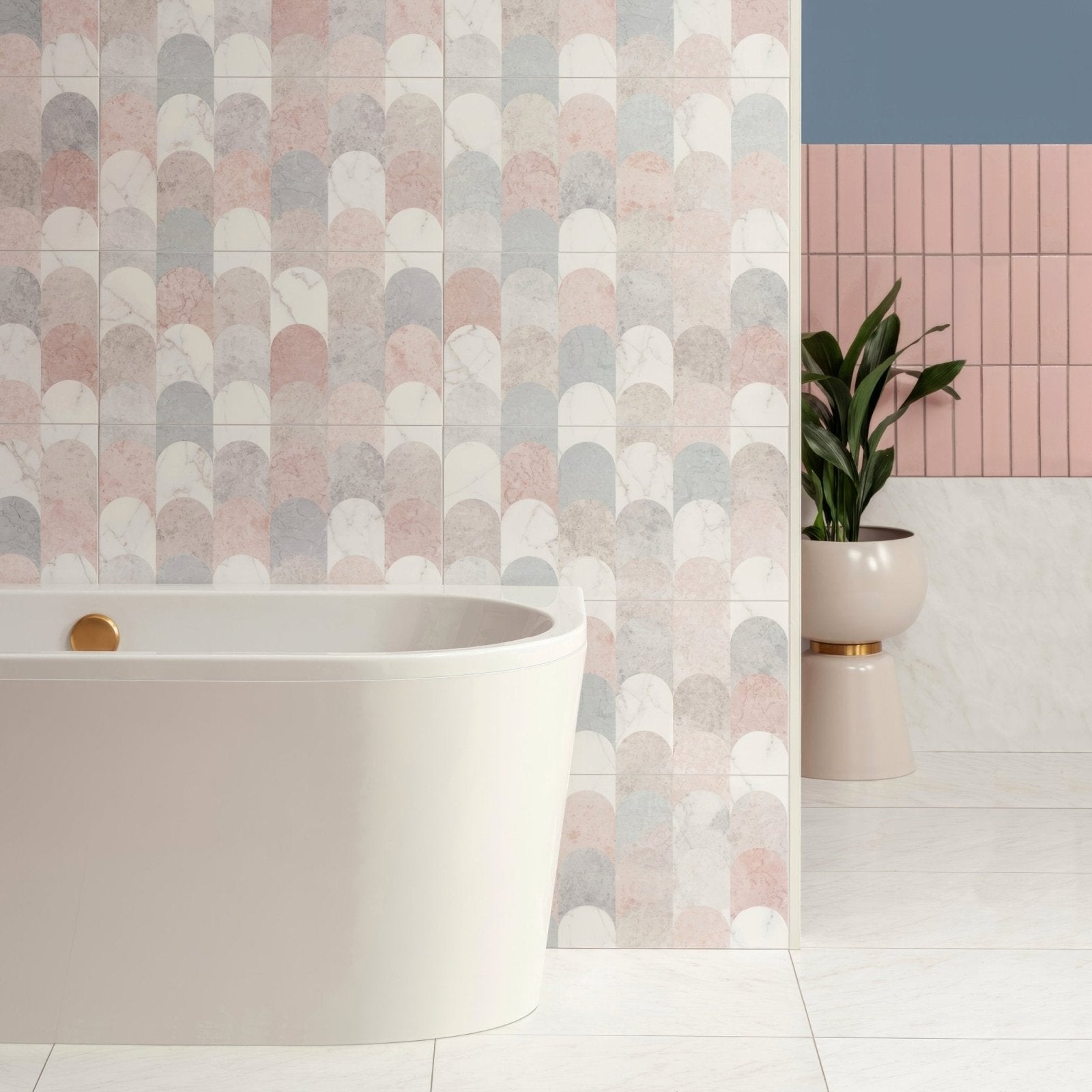 White freestanding bathtub galana 600 x 600mm with gold toned faucet for stylish bathroom use