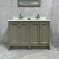 Galana Gloss 1000 x 330mm white marble-effect tiles with a grey double-sink vanity