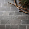 Gray galway limestone cobble seasoned finish tiles with natural veining and rustic textured surface