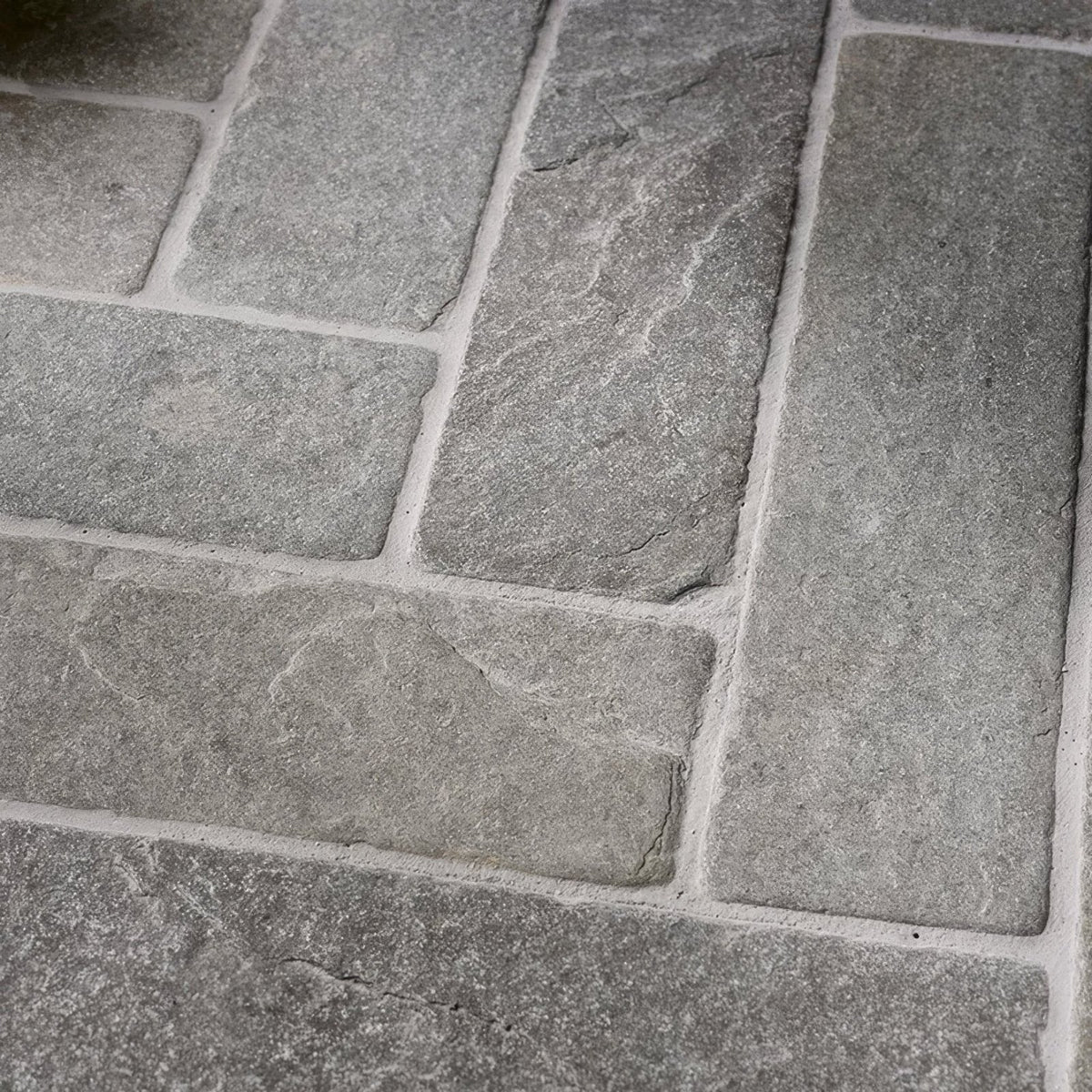 Galway limestone seasoned parquet gray stone tiles with natural textured surface and subtle tone variations