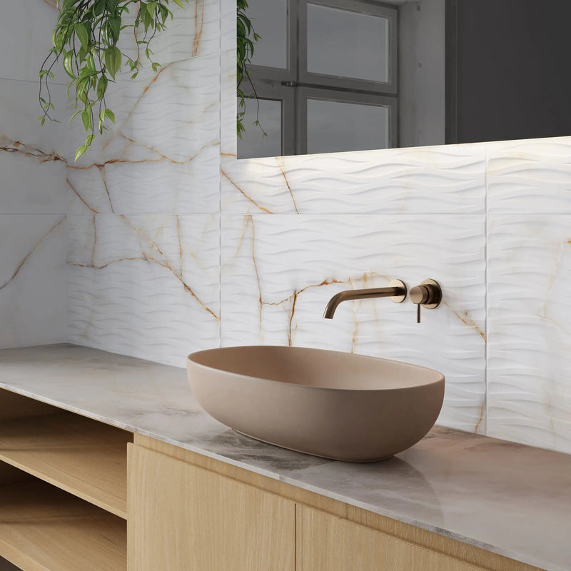 Topaz Gold Decor 45 x 90cm glazed porcelain marble effect feature tile room setting