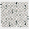 Gem greens mosaic diamond-patterned tile with white and gray marble and greenish-gray diamond accents in diagonal rows