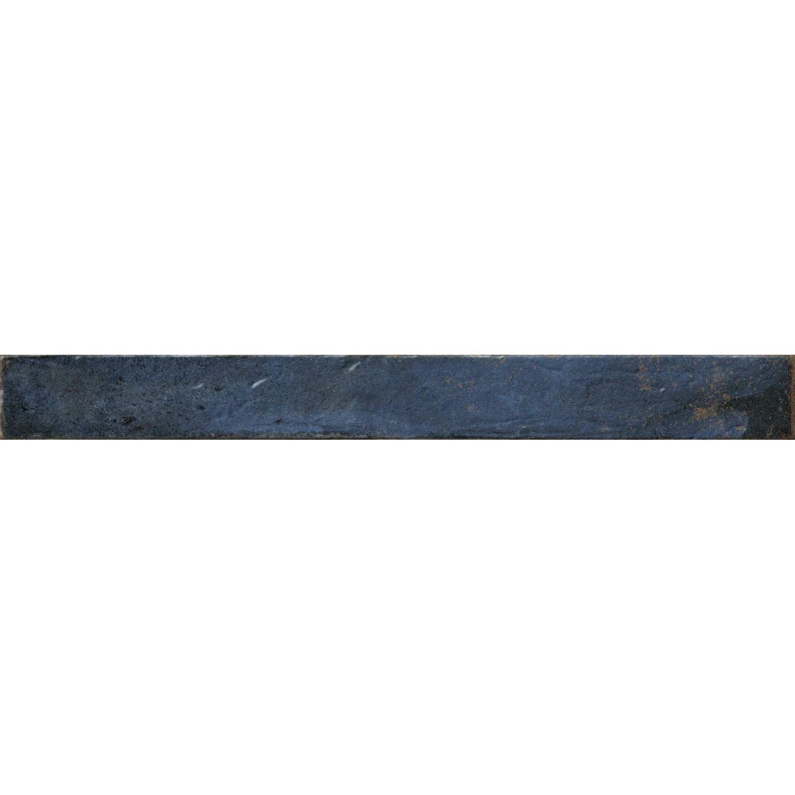 Dark blue rectangular ceramic tile genesi blue brillo with textured slightly weathered surface for wall use