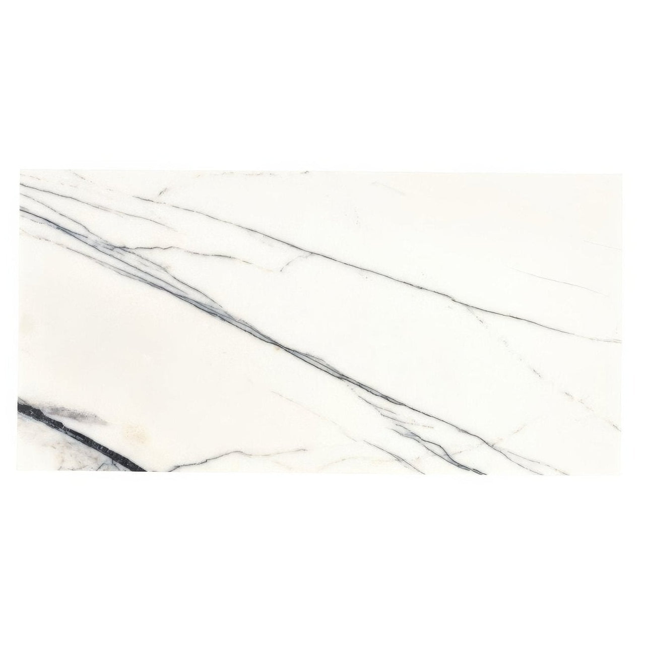A sleek off-white marble slab with elegant black veining featuring a georgica pond diamond sawn edge polished finish