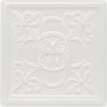 White ceramic ceiling tile giralda cascara cream with raised ornate floral and scrollwork design