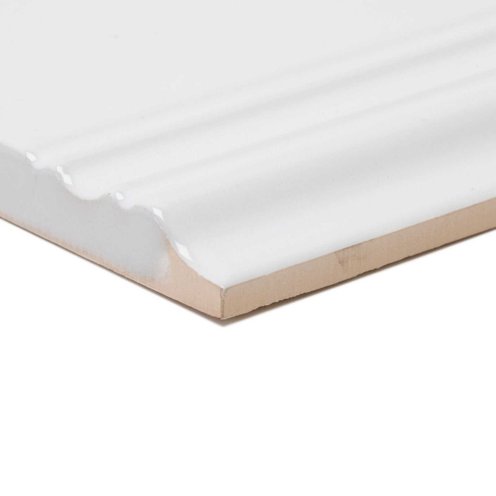 White ceramic baseboard giralda hielo white skirting with glossy finish and subtle ridged texture for wall trim