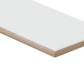 Giralda hielo white tile showing white ceramic smooth glossy surface with visible brown wood backing on the back side