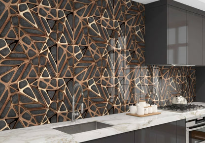 Gold Copper Lattice Grid on Concrete Shower Panel