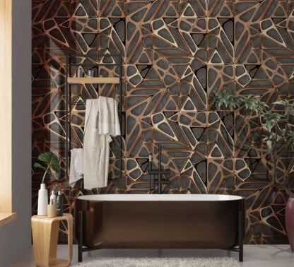 Gold Copper Lattice Grid on Concrete Shower Panel