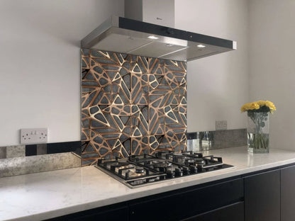 Gold Copper Lattice Grid on Concrete Shower Panel