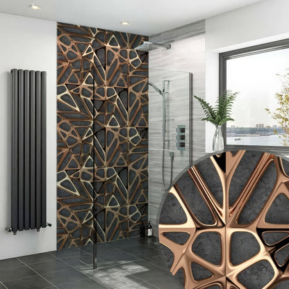 Gold Copper Lattice Grid on Concrete Shower Panel