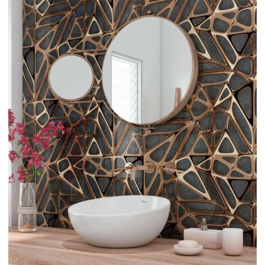 Gold Copper Lattice Grid on Concrete Shower Panel