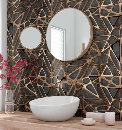 Gold Copper Lattice Grid on Concrete Shower Panel