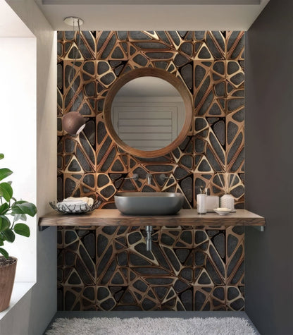 Gold Copper Lattice Grid on Concrete Shower Panel