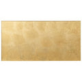 A rectangular gold toned metallic tile with a textured mottled surface from gold leaf decorative glass