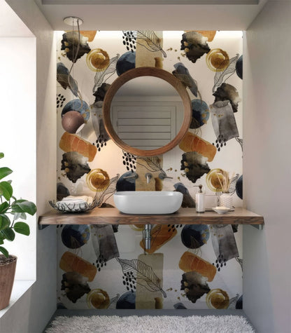 Gold Navy Watercolour Shower Panel