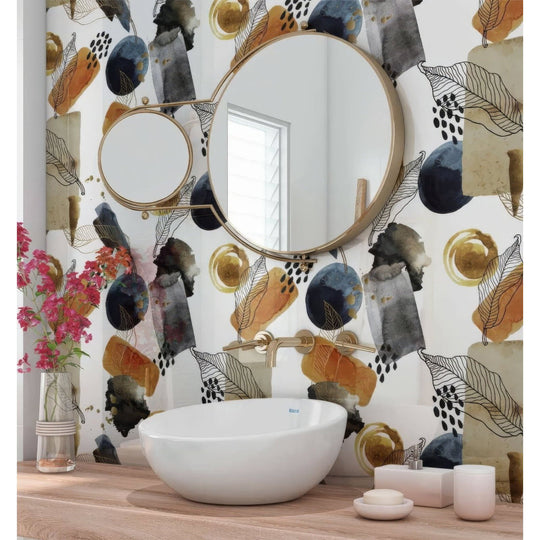 Gold Navy Watercolour Shower Panel