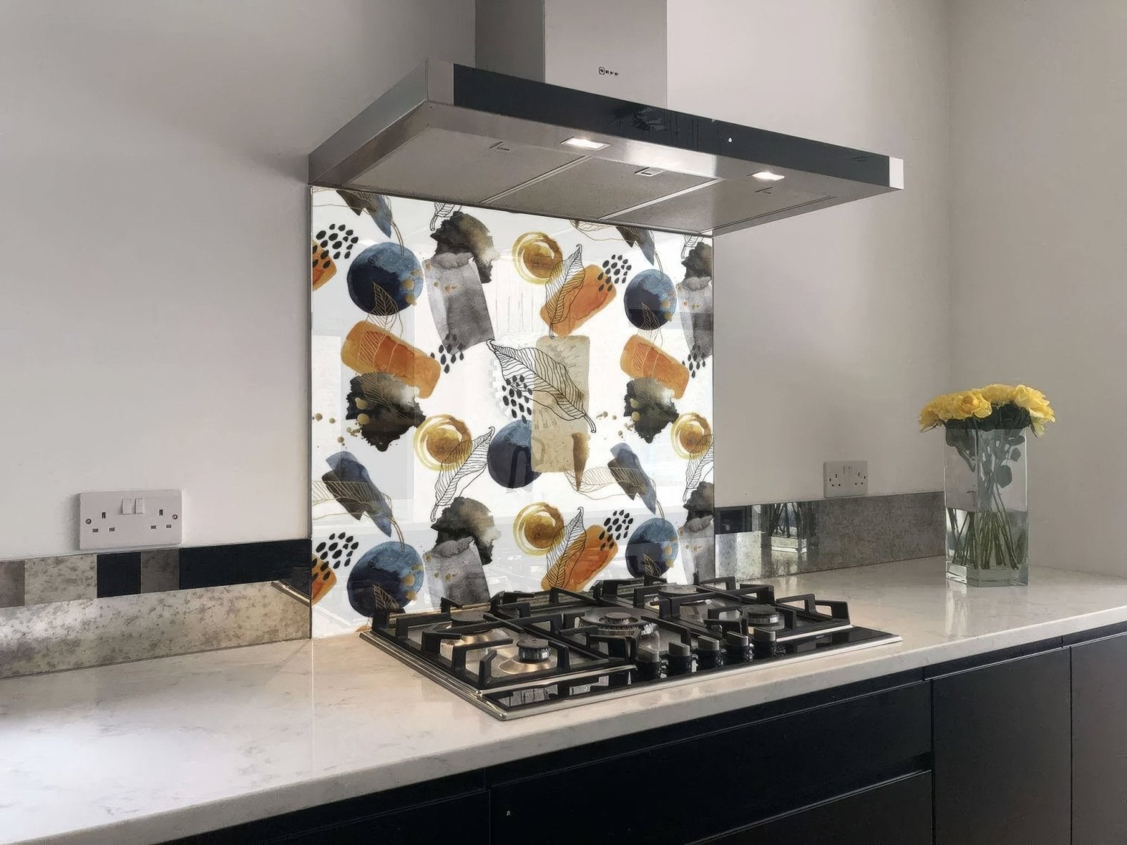 Gold Navy Watercolour Shower Panel